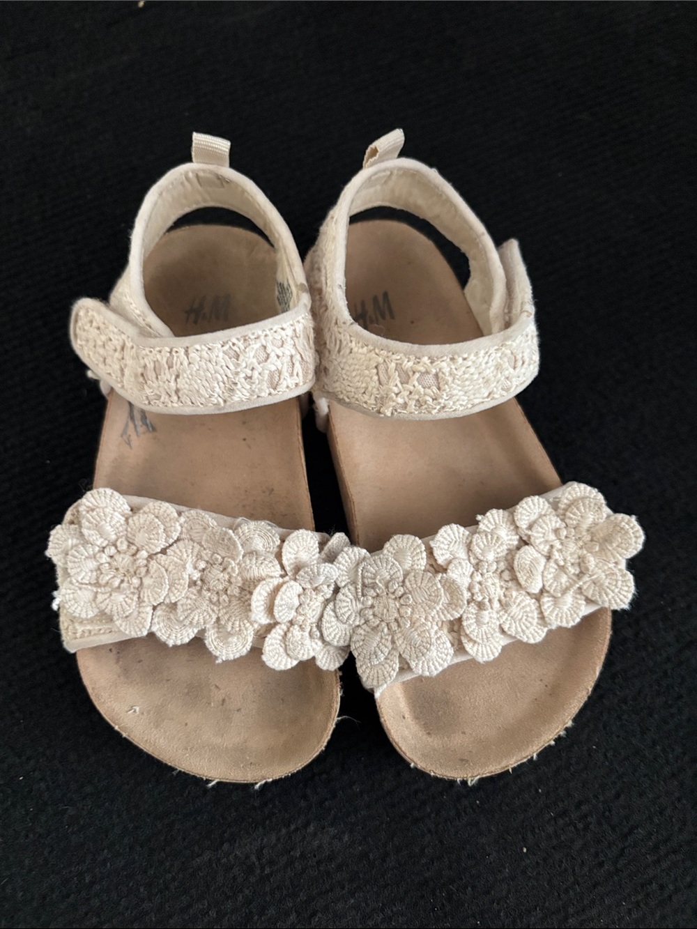 H&M Girls Cream Floral Crochet Strap Sandals